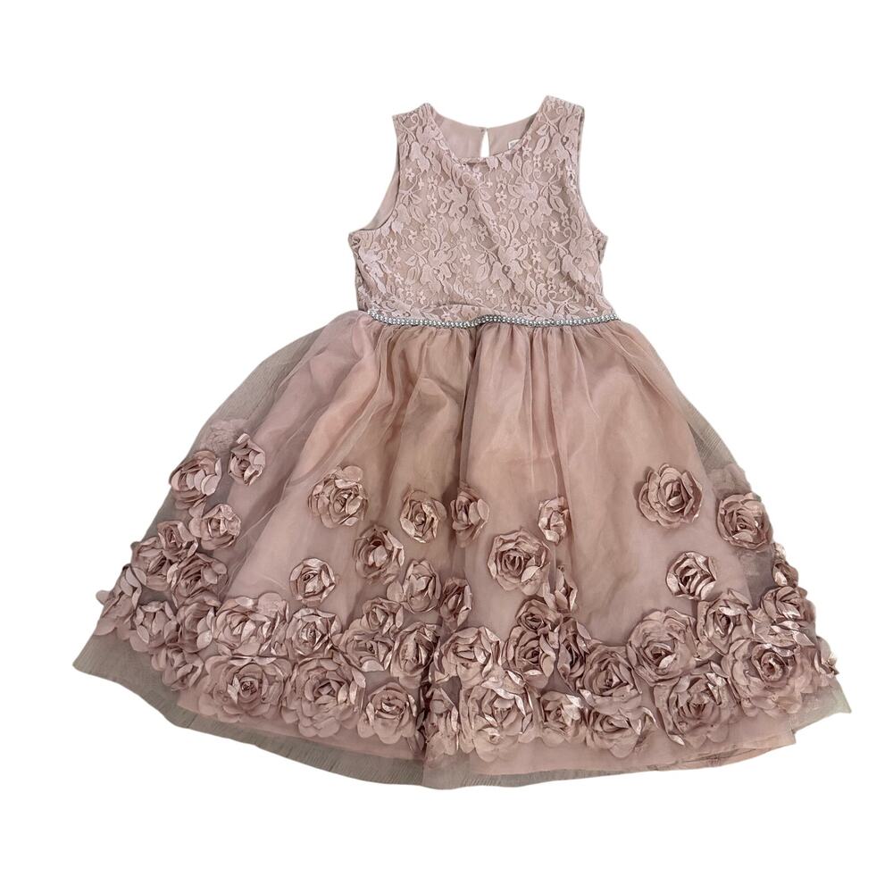 Nanette Kids pink flower girl fancy big little girl dress sz 12 flowers